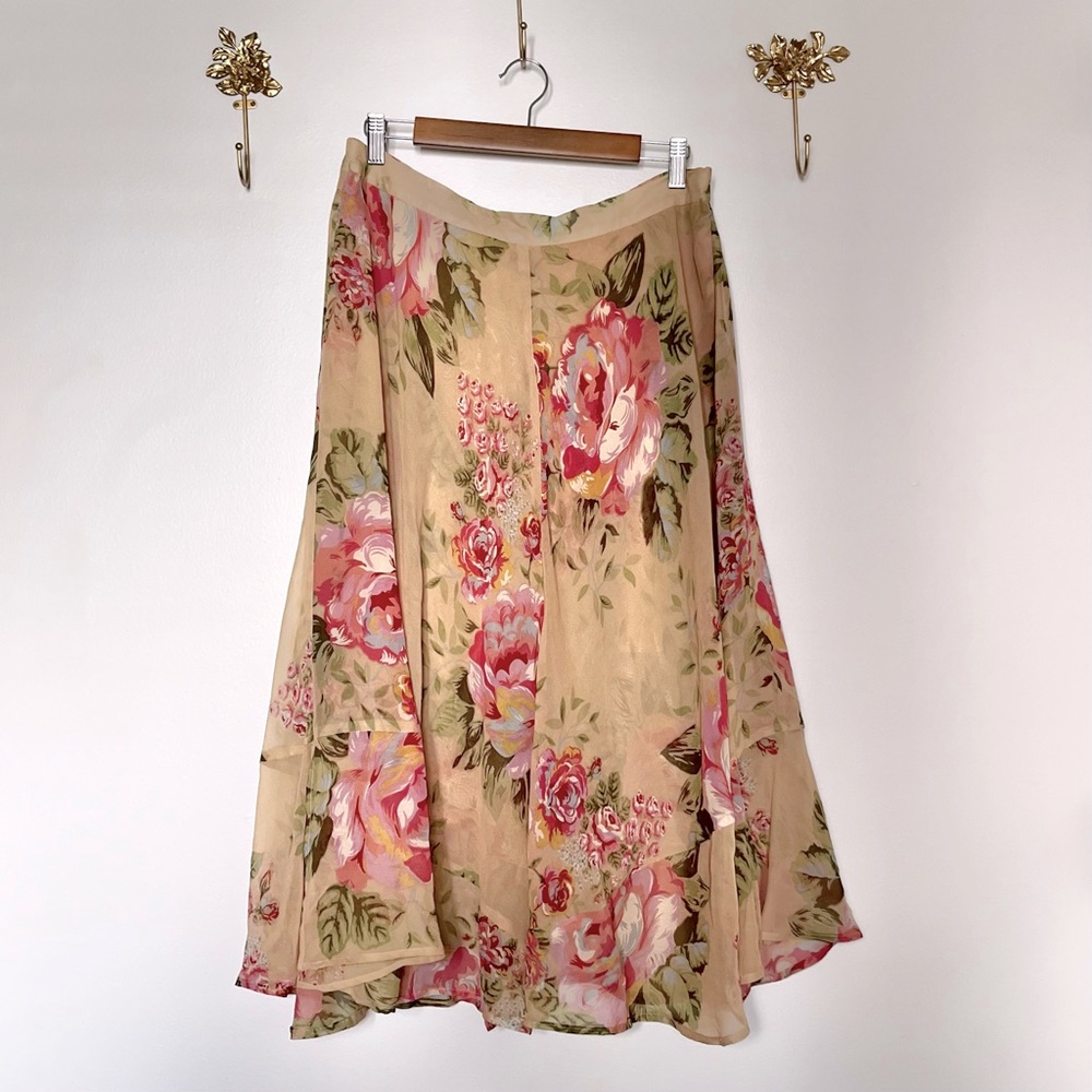 vintage silk floral skirt